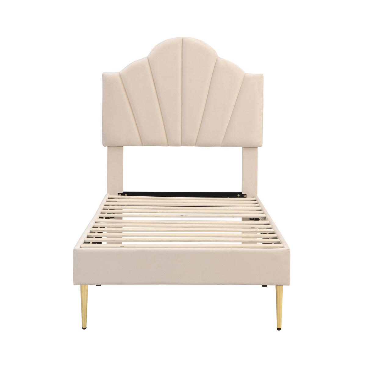 POLSTERBETT 90/200 cm Beige aus Samt mit verstellbarem Kopfteil - Beige, Textil (90/200cm) - Flora Grace