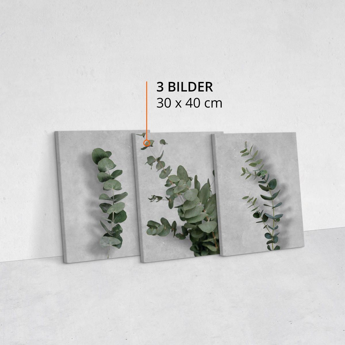 LEINWANDBILDER 3-er Set Beton Blätter 3D - Schwarz/Grau, Textil (90/40cm) - Muralo