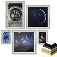 WANDBILDER 5er Set - 50x50 cm & 20x30 cm & 40x60 cm Silberner Rahmen - Weltraum Erde Astronaut Rakete - Silberfarben, Kunststoff (40/60cm) - ArtPrintCave