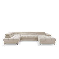 ECKSOFA PUDDING U Rechts mit Schlaffunktion 125x260 Velours Creme - Creme/Schwarz, Holz/Textil (350/203cm) - Muffo