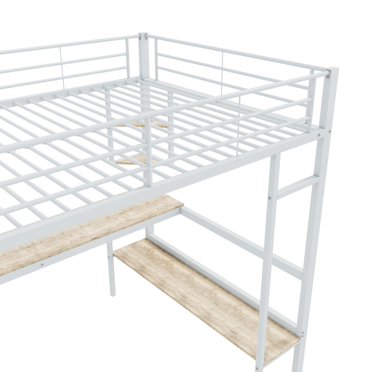 HOCHBETT mit Schreibtisch 140/200 cm in Weiß – mit Regalen und Rausfallschutz - Weiß, Metall (140/200cm) - BEAOK