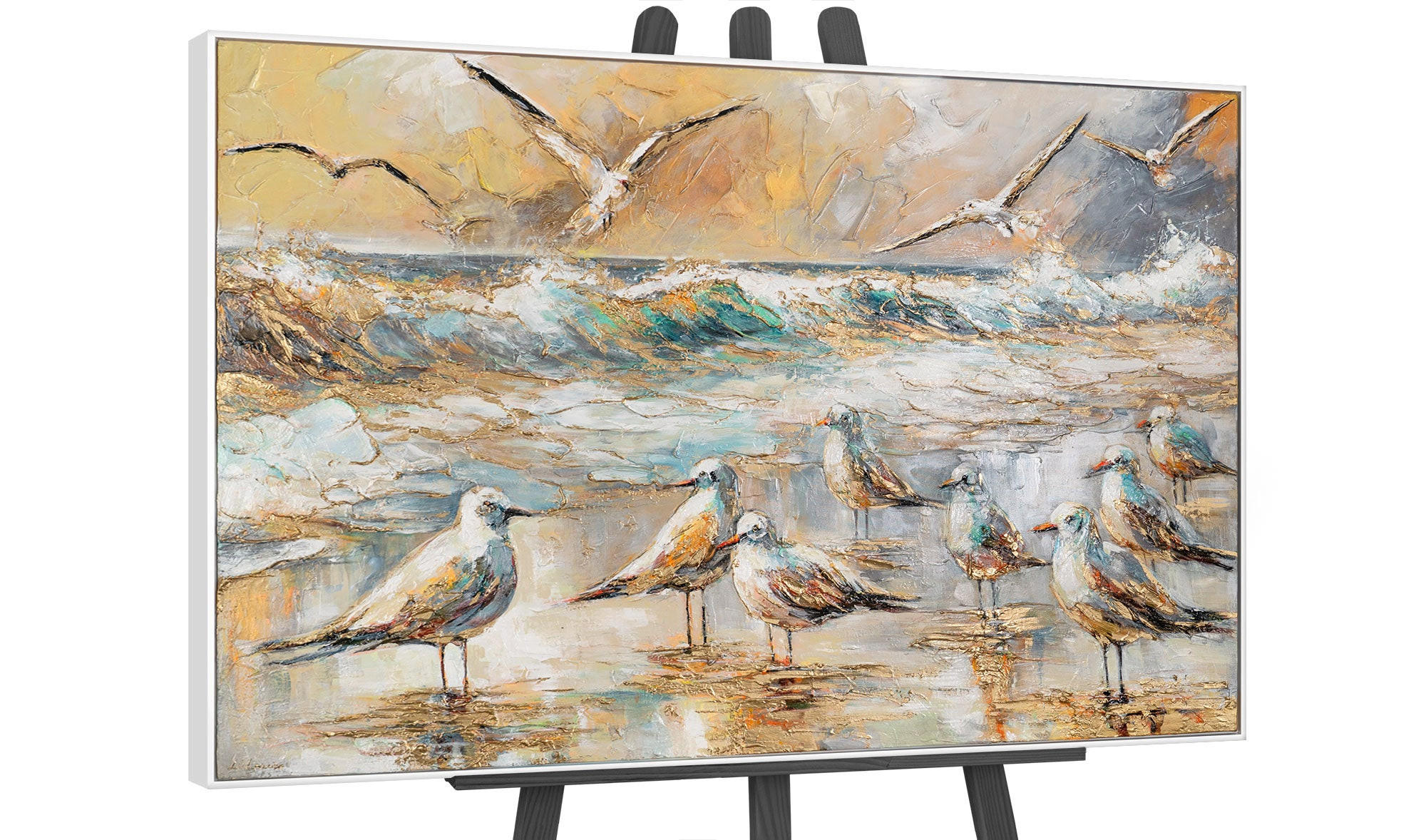 GEMÄLDE Harmonien der Küste Schattenfugenrahmen Weiß 120x80 cm - Weiß, Holz (120/80cm) - YS-art gallery