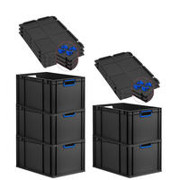 EUROBOX 5x NextGen Color mit Auflagedeckel 32x40x60 cm 65 Liter Schwarz Griffe blau offen - Blau/Schwarz, Kunststoff (40/32/60cm) - PROREGAL