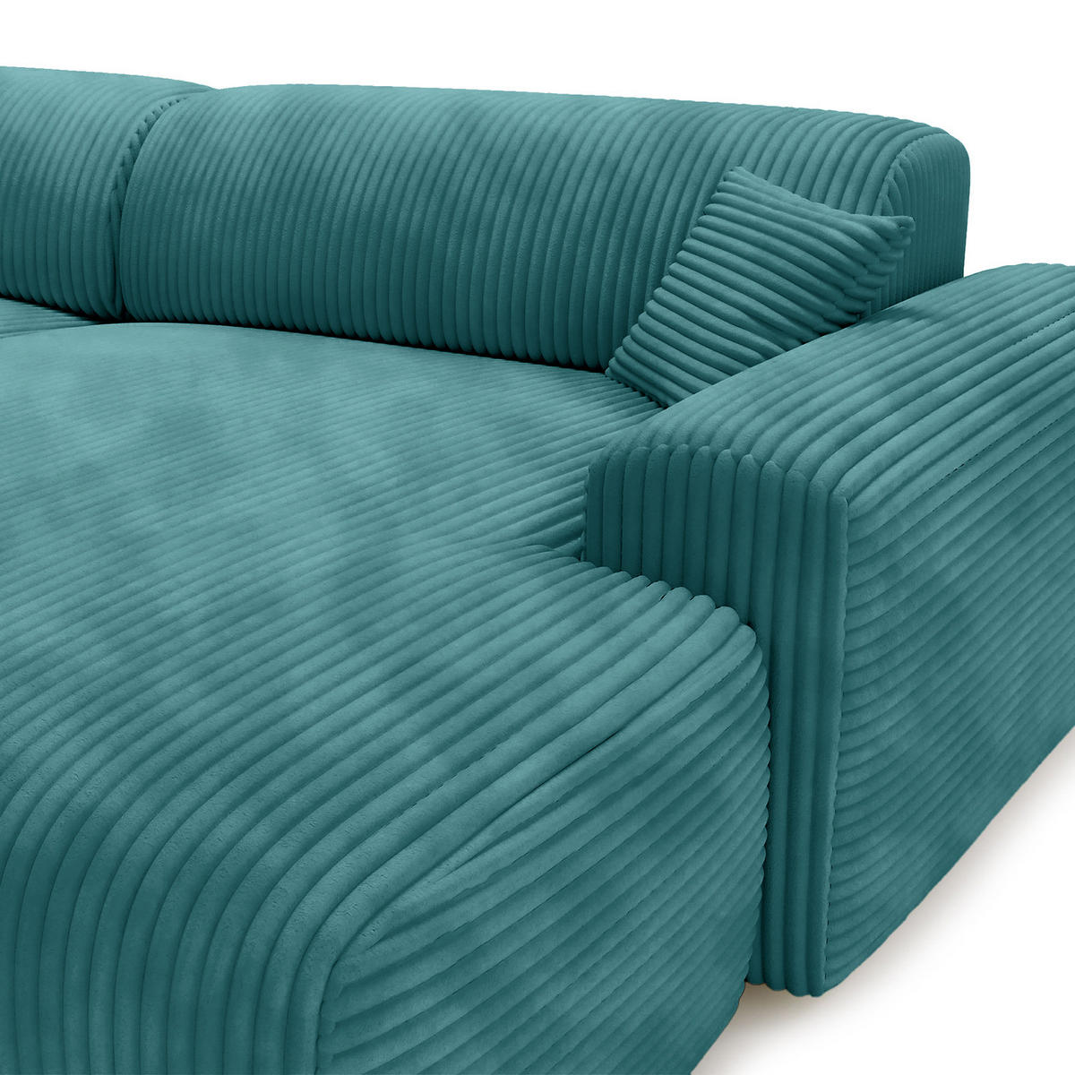 ECKSOFA mit Longchair - Cord - Türkis/Schwarz, Kunststoff/Textil (284/178cm) - home24