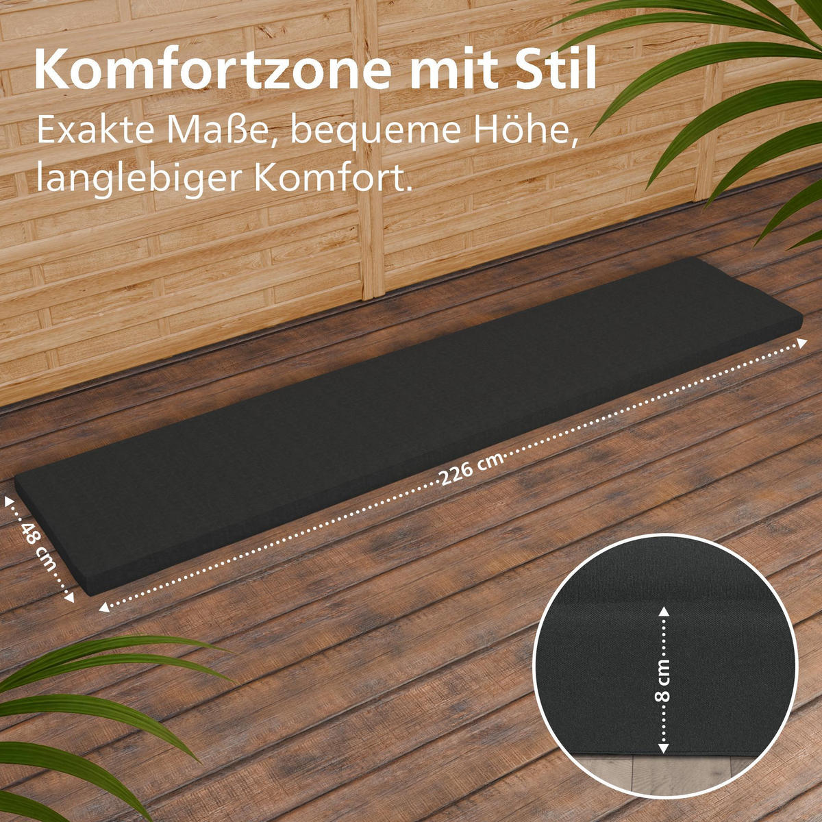 SITZKISSEN eckig 226/48/8 cm Kunststoff Dunkelgrau - Dunkelgrau, Kunststoff/Textil (48/226/8cm) - CLP