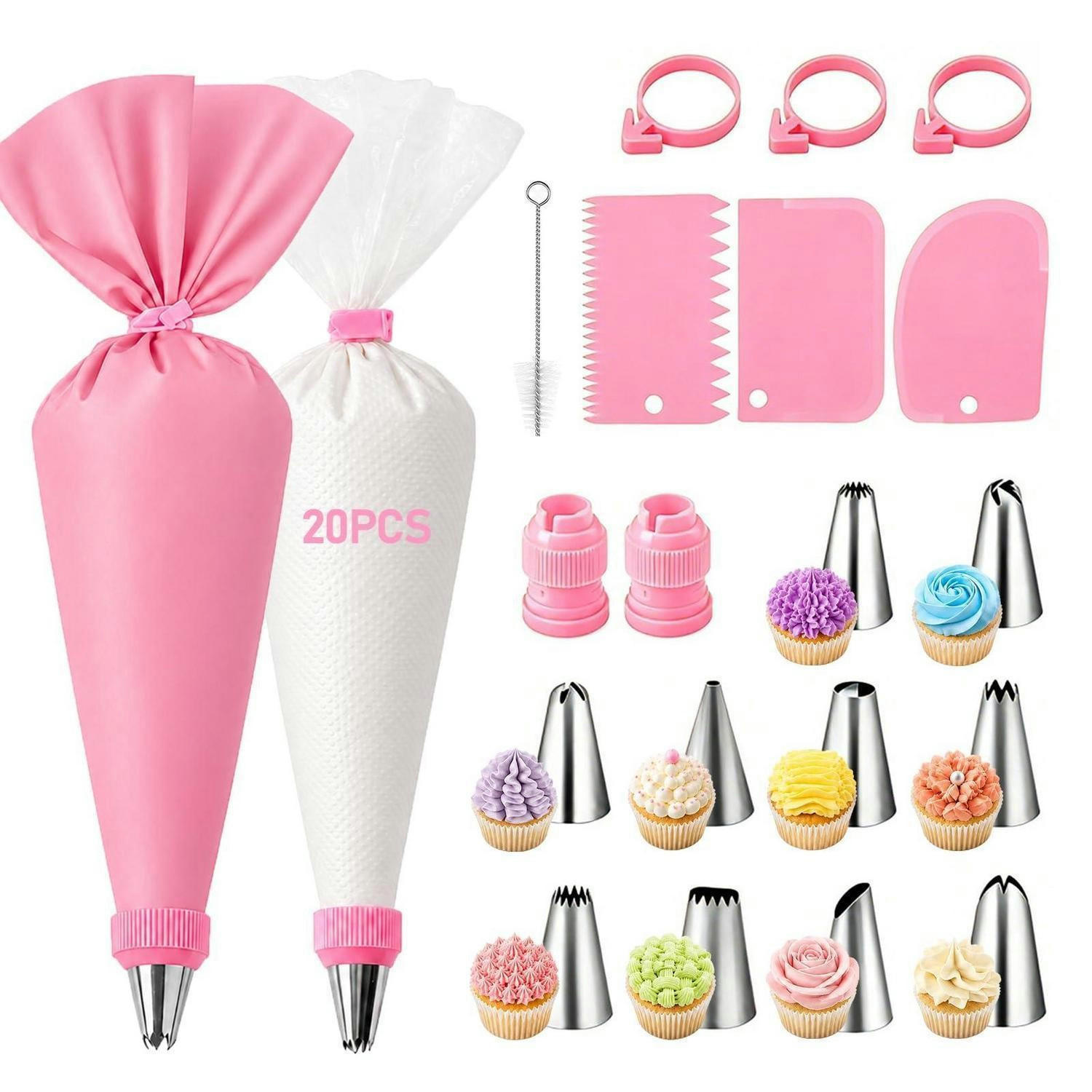 SPRITZBEUTEL Set 40-teilig Rosa/Weiß - Rosa, Kunststoff (20.5/3.2/30.8cm)