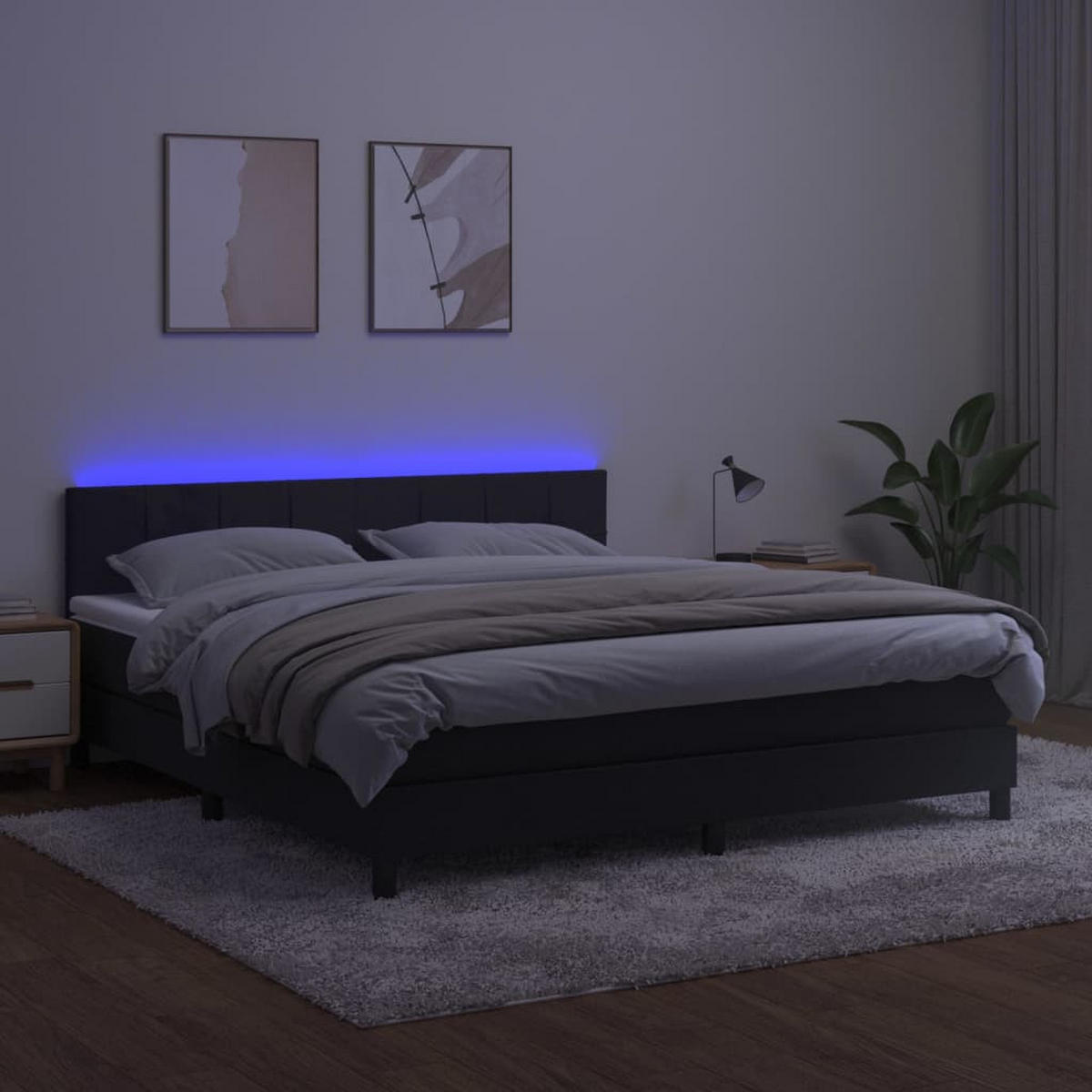BOXSPRINGBETT MIT MATRATZE & LED SCHWARZ 160X200 CM SAMT - Schwarz, Holz/Textil - vidaXL