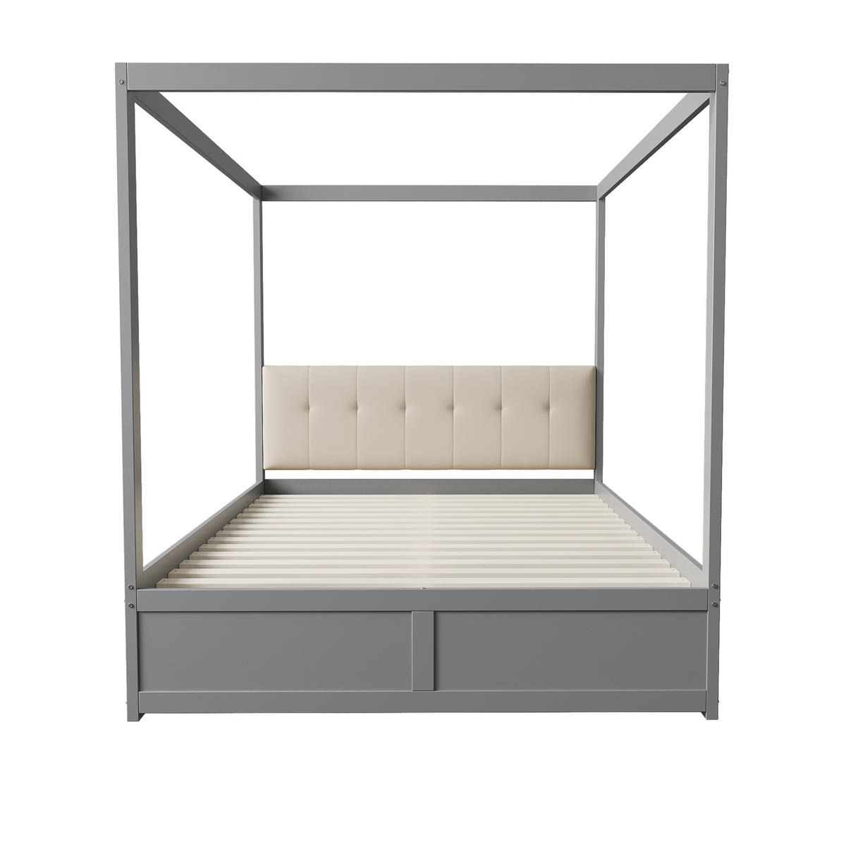HIMMELBETT aus Holz 140x200 cm Weiß/Grau mit gepolsterter Rückenlehne und 2 Schubladen - Grau, Holzwerkstoff (140/200cm) - Modfu