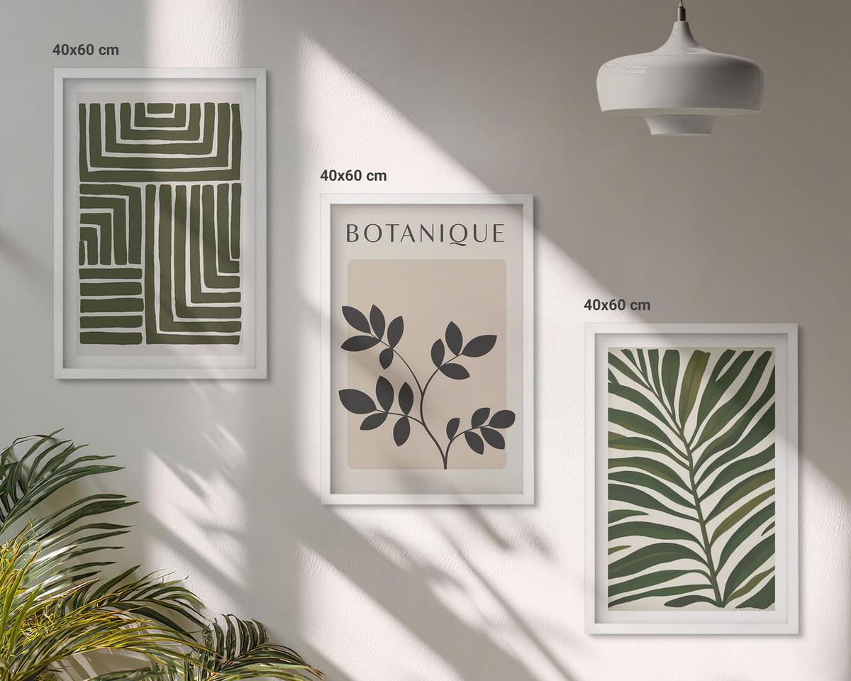BILDER SET 3er Set - 40x60 cm Weißer Rahmen - Botanischer Boho-Minimalismus - Weiß, Kunststoff (40/60cm) - TULUP