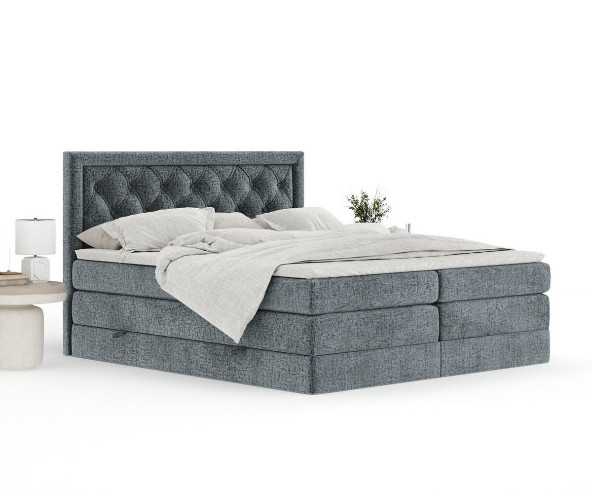 BOXSPRINGBETT Aurelia Blau Grau 140/200 cm - Blaugrau/Schwarz, Holz/Holzwerkstoff (140/200cm) - Maison de Reve