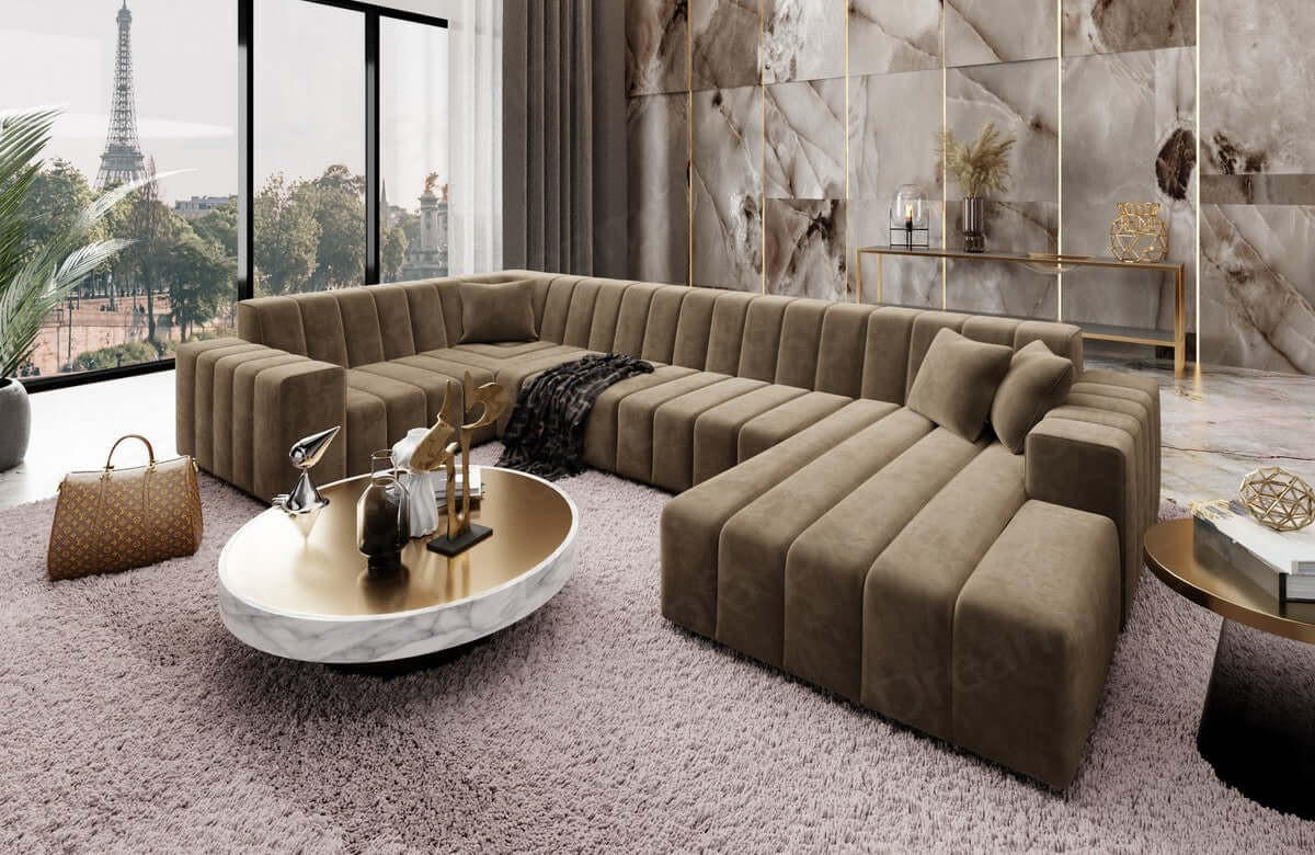 WOHNLANDSCHAFT Astra Braun Strukturstoff - Braun, Kunststoff (326/73/186cm)