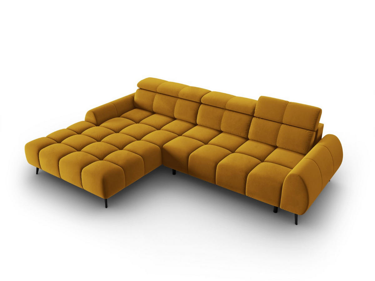 ELEKTRISCHES-ECKSOFA links Alyse aus Samt gelb 5 Sitzplätze - Gelb, Textil (188/295cm) - Micadoni