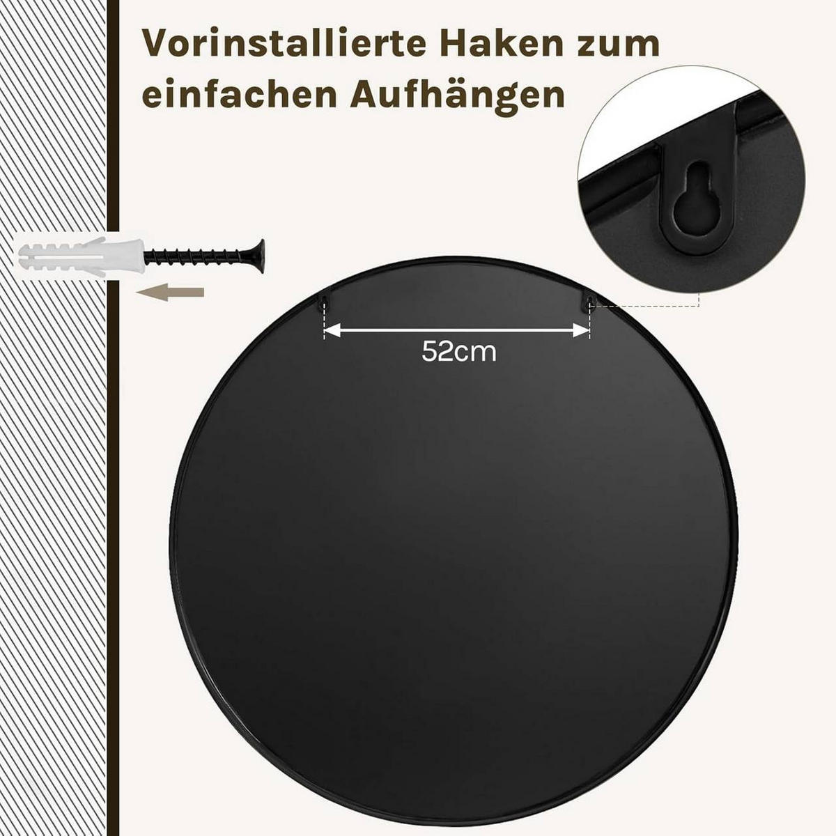 WANDSPIEGEL rund, φ 80cm, Schwarz - Schwarz, Glas/Holzwerkstoff (80/80/2cm) - Woltu