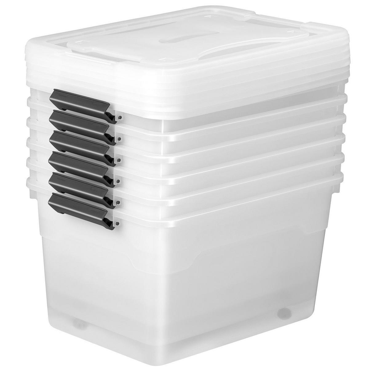 AUFBEWAHRUNGSBOX mit Deckel 60L semitransparent (6er-Set) - Weiß, Kunststoff (43/34/58cm) - Juskys