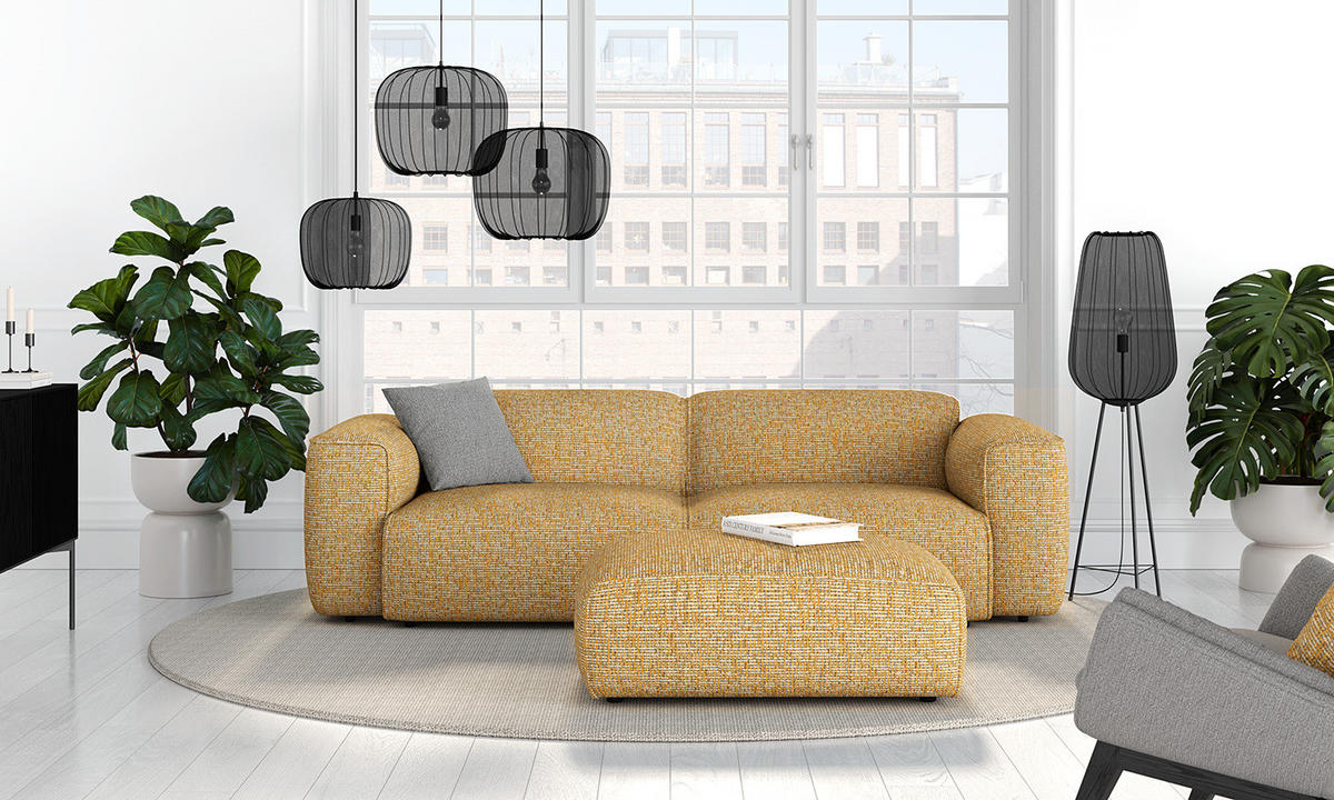 POLSTERHOCKER - Schwarz/Honig, Kunststoff/Textil (81/38/100cm) - home24