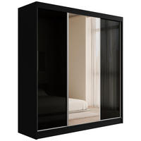 KLEIDERSCHRANK mit Spiegel V2-VITA 215x200 cm - Schwarz - Schwarz, Holzwerkstoff (200/215/61cm) - ALTDECOR