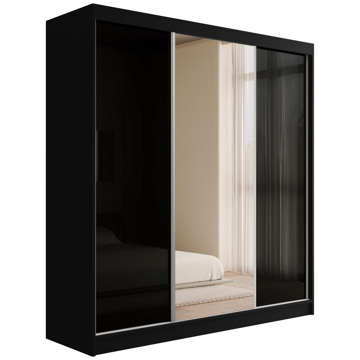 KLEIDERSCHRANK mit Spiegel V2-VITA 215x200 cm - Schwarz - Schwarz, Holzwerkstoff (200/215/61cm) - ALTDECOR