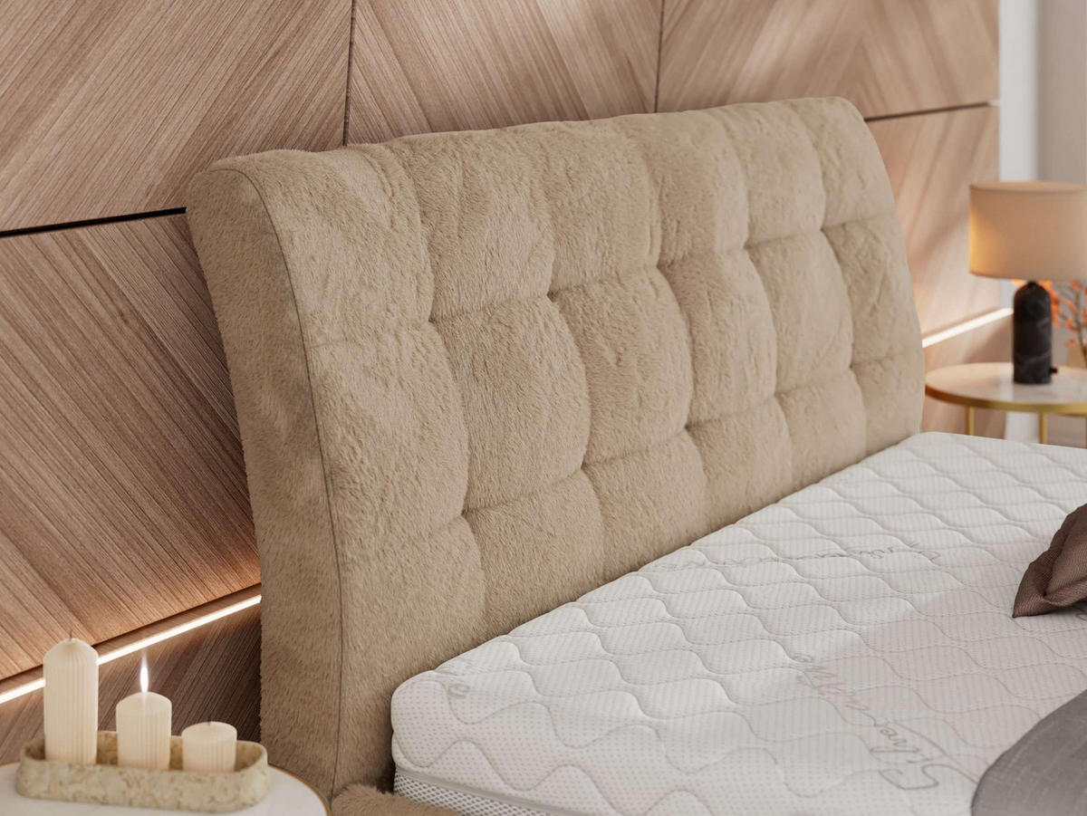 POLSTERBETT GALA CLASSIC 200/200 - Beige Plüsch - Schaum-Matratze - Beige, Textil (200/200cm) - MKS