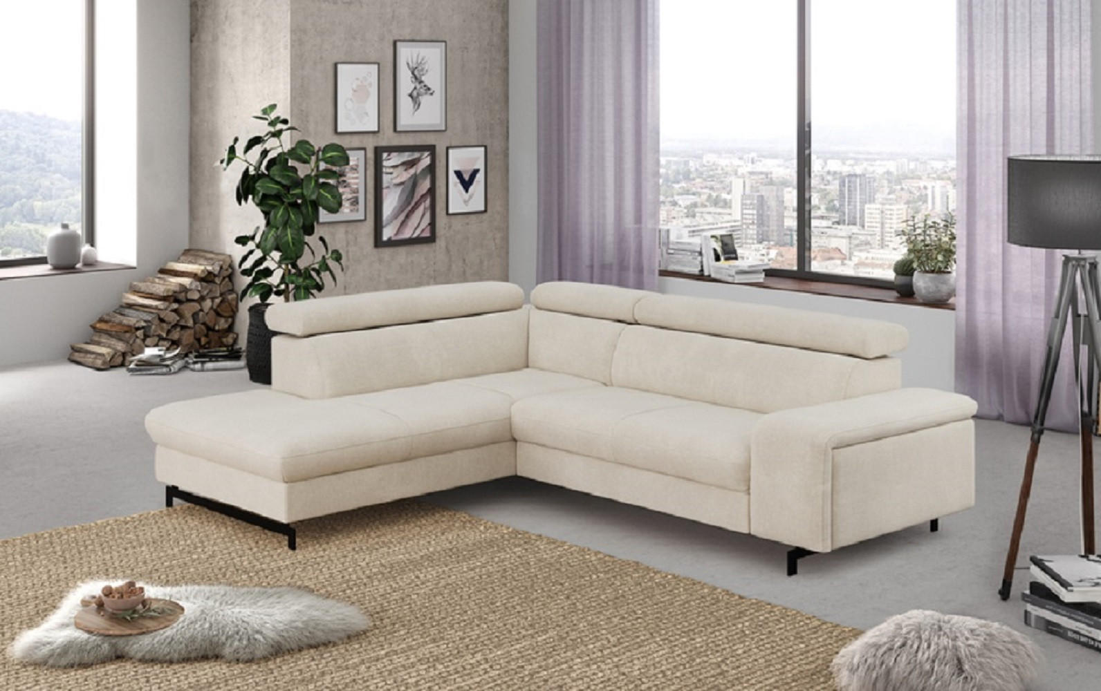 Thumbnail - Cotta Ecksofa, Beige, Textil, Echtholz,Buche, 4-Sitzer, Ottomane links,L-Form, 262x215 cm, Wohnzimmer, Sofas & Couches, ...