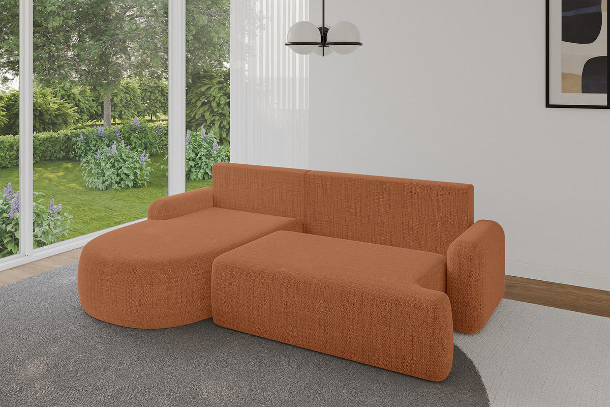 WOHNLANDSCHAFT mit Schlaffunktion und Bettkasten LIRA-L - 264x172x89 Apricot - Orange, Holzwerkstoff/Textil (264/172cm) - ALTDECOR