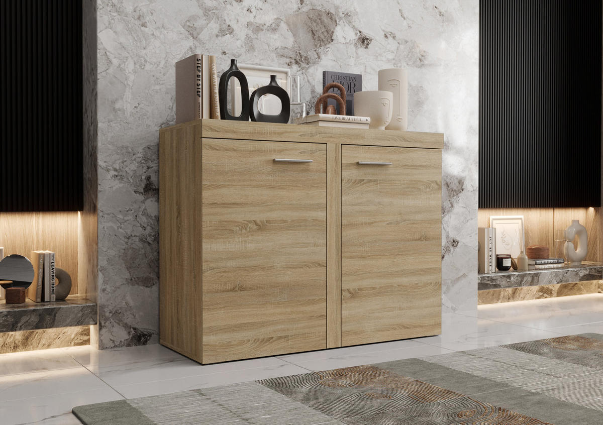 KOMMODE London LRXK 2D mit 2 Türen, Sideboard in Farbe: Hellbraun, Größe: 97 x 82 x 40 cm - Hellbraun, Holzwerkstoff (97/82/40cm) - O-Sofa