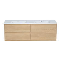 DOPPELWASCHTISCH - 150 cm x 45 cm - Holz, Platte - Naturfarben Hell - MILIPAM - Naturfarben, Holz (150/50/45cm) - Vente-Unique