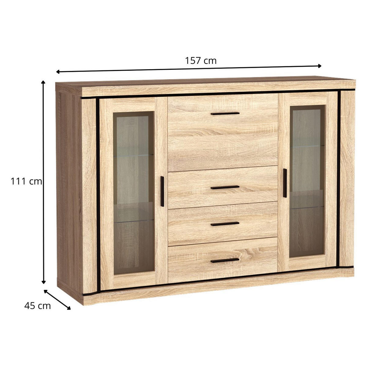 HIGHBOARD Dallas D-7 157 x 111 x 45 cm Eiche Sonoma - Sonoma Eiche, Glas/Holzwerkstoff (157/111/45cm) - Koseto