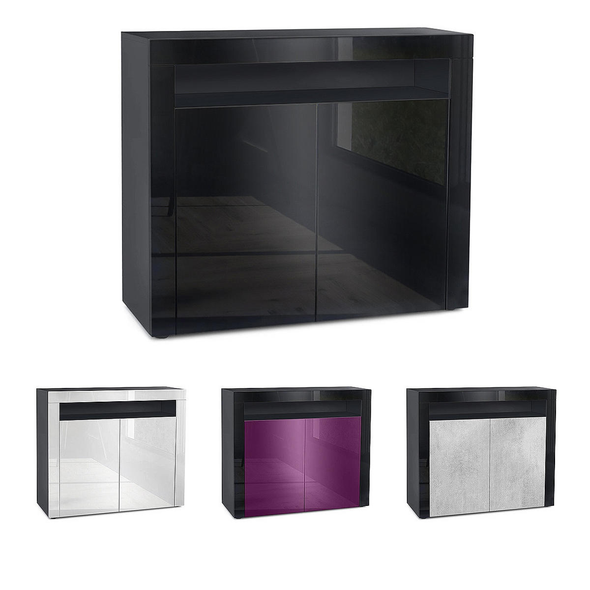 KOMMODE Valencia Creme Hochglanz / Schwarz Hochglanz - Creme, Holzwerkstoff (108/92/40cm) - Vladon