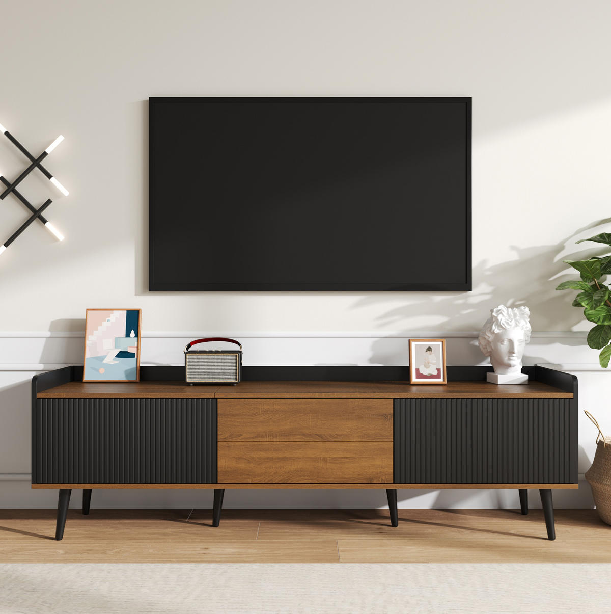 TV-SCHRANK 3-türig 160 cm Schwarz Natur - Schwarz, Holzwerkstoff (39/49.5/160cm) - Beauniv