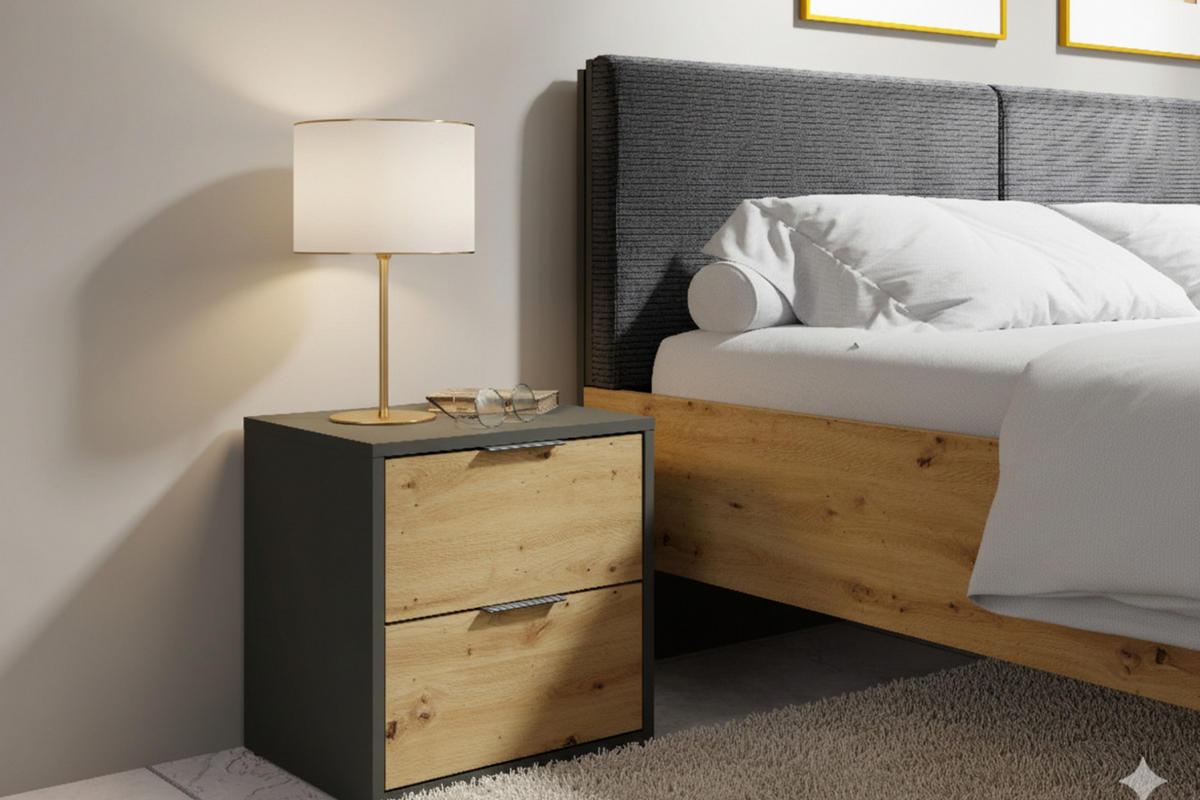 NACHTTISCH RON in Graphit / Artisan Eiche - Graphitfarben/Eiche Artisan, Holzwerkstoff (45/46/35cm) - Deine Möbel 24