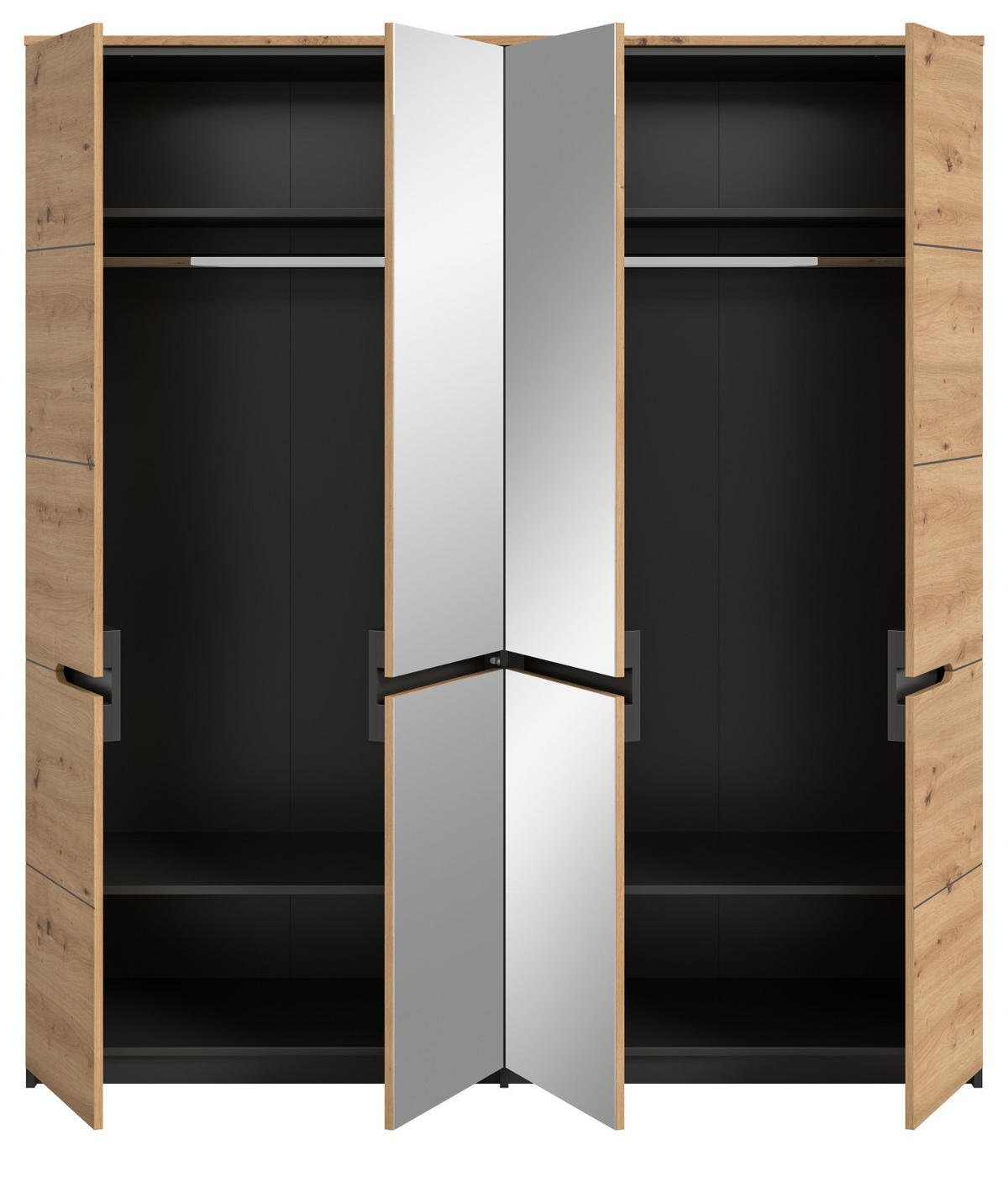 KLEIDERSCHRANK Eiche Artisan, grau 4-türig 180 cm, Drehtürenschrank mit Soft-Close und Spiegel - Eiche Artisan/Grau, Glas/Holzwerkstoff (180/198/59cm) - Inn.Furn