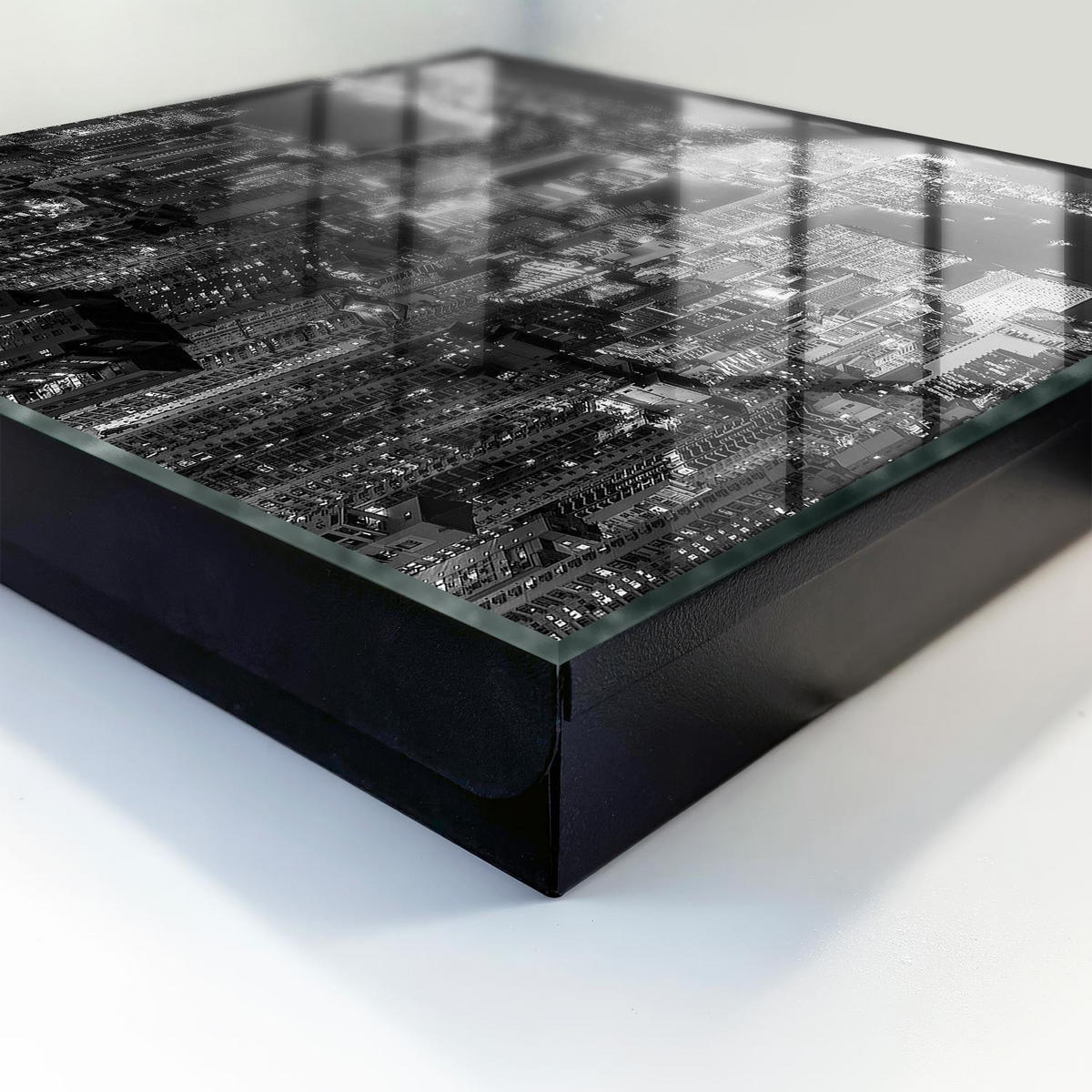 SCHLÜSSELBOX Schwarz 30x30 cm- Türöffnung nach rechts - Stadt bei Nacht - Schwarz, Metall (30/30/5cm) - TULUP