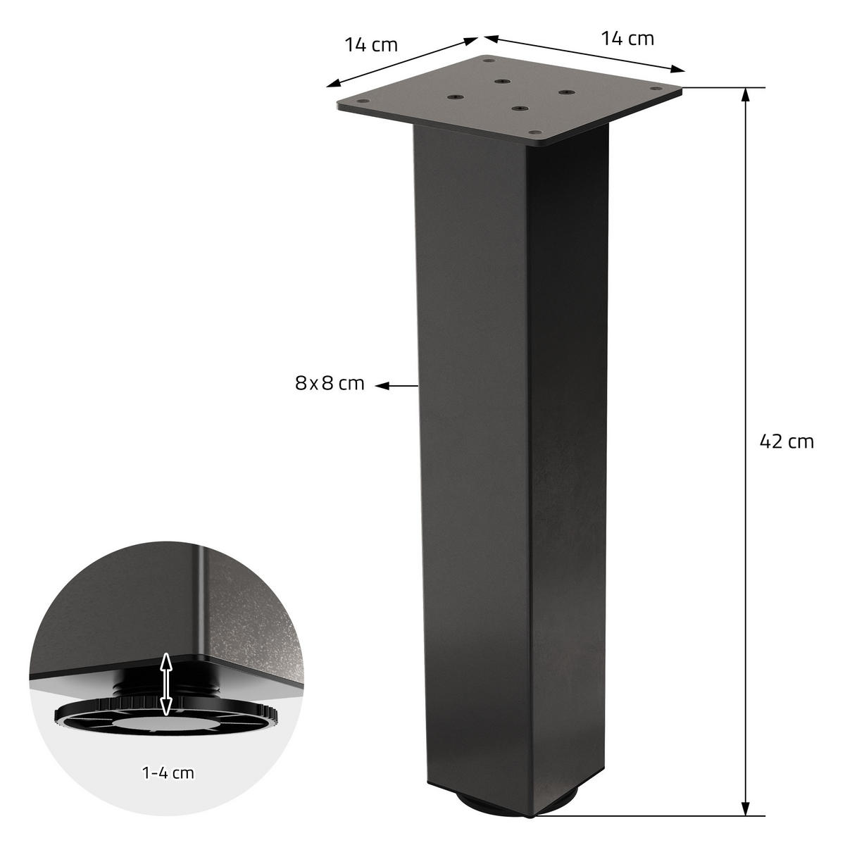 TISCHBEINE 4er Set I-Design H:42 cm Dunkelgrau 8x8 cm - Dunkelgrau, Metall (8/42/8cm) - ML-DESIGN