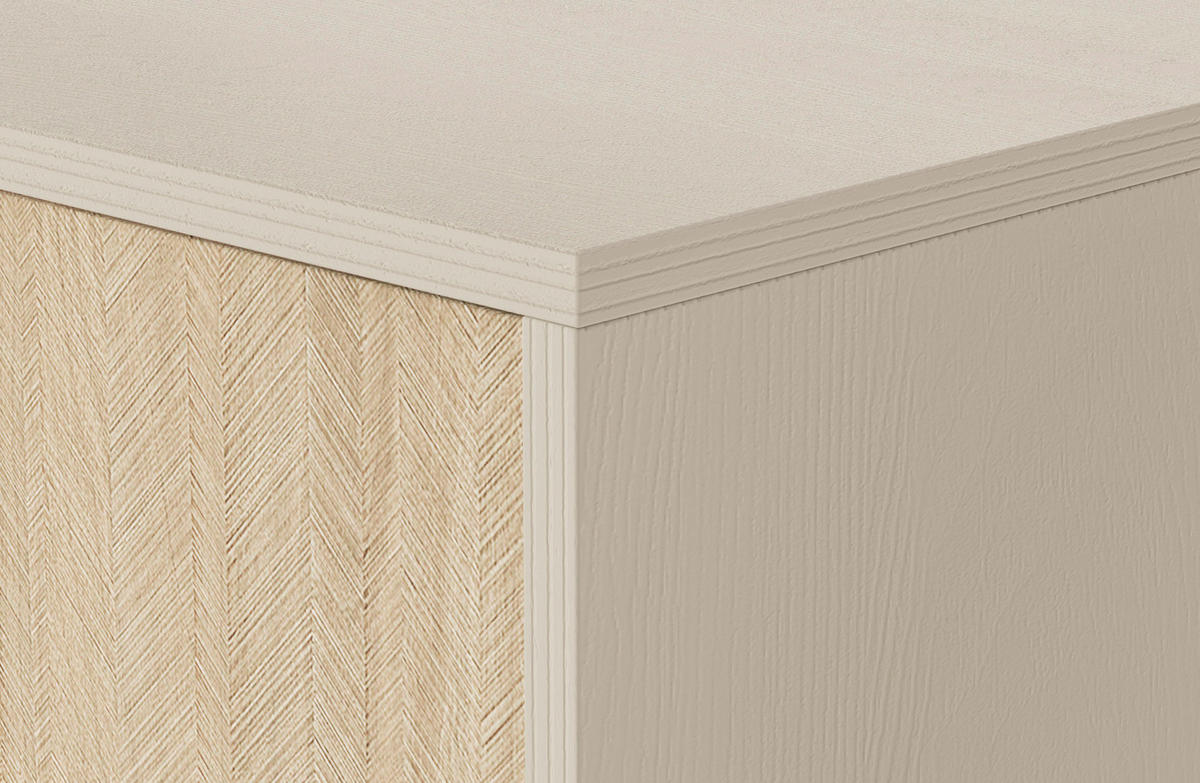 KOMMODE Silva 106 cm in Sandbeige + Scandi-Fischgrätmuster mit Schubladen - Beige/Goldfarben, Holz/Holzwerkstoff (106/81/38cm) - Ravio