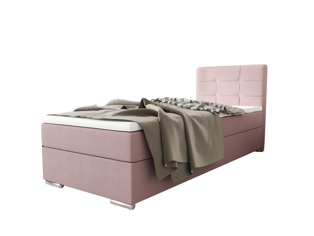 BOXBETT ZILANO 1 mit Matratze H3 und Topper 80x200 Cosmic 14 rechts - Pink, Holz/Textil (80/200cm) - Bedante