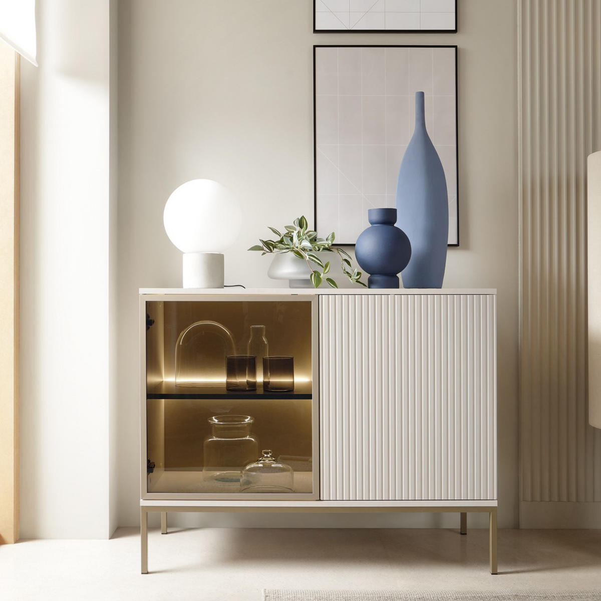 KOMMODE Lagos 104 cm mit Beleuchtung Kaschmir - Kaschmir, Holzwerkstoff/Metall (104/83/39cm) - Ravio