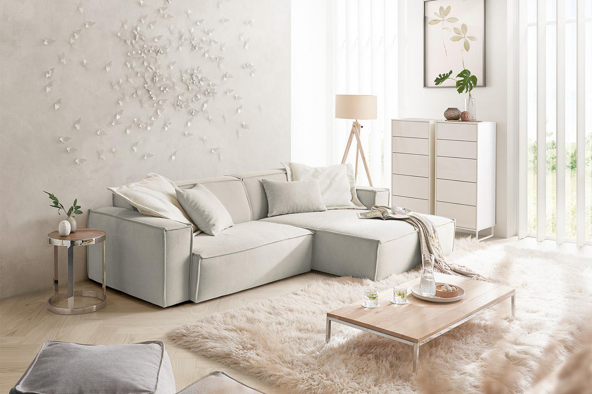 ECKSOFA SAMU Silber Cord - Silberfarben/Schwarz, Textil (276/168cm) - KAWOLA