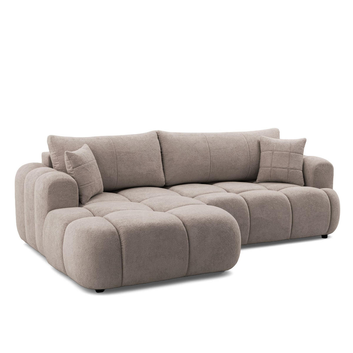ECKSOFA CALM L Links mit Schlaffunktion 140x215 Webstoff beige - Beige/Schwarz, Holz/Kunststoff (261/151cm) - Muffo