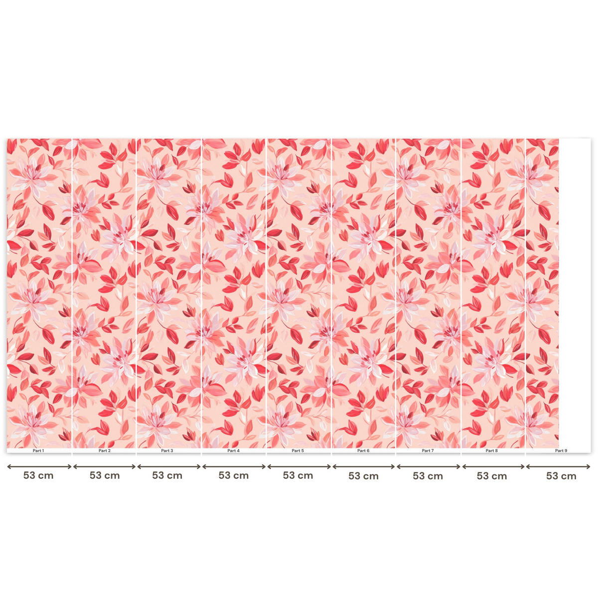 TAPETE - Botanisch - Blumen - Rot - 500x280 cm - Koralle, Papier (500/280cm) - OnlyWow