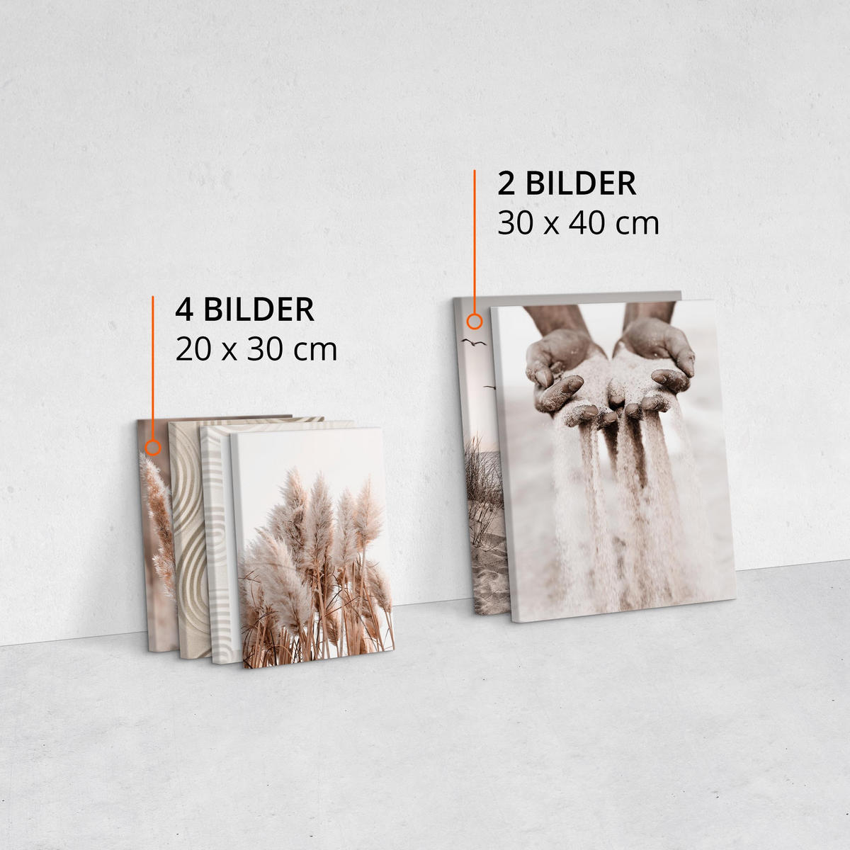 LEINWANDBILDER 6-er Set Strand Pflanzen - Beige/Schwarz, Textil (90/80cm) - Muralo