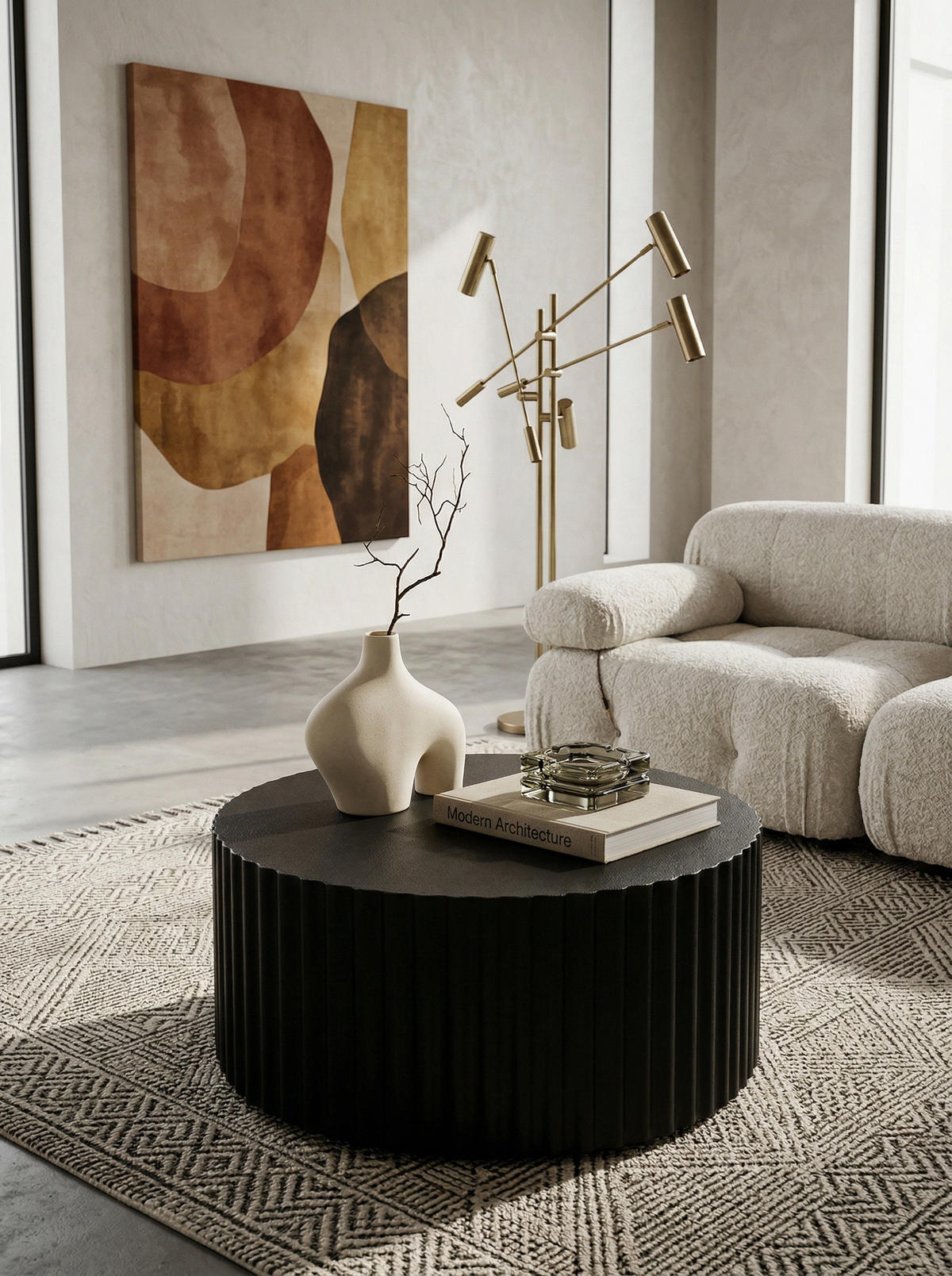 SOFATISCH Rund, Schwarz Metall, Wellenmuster, Maße 67x67x31 cm - Schwarz, Metall (67/67/31cm) - KADIMA DESIGN