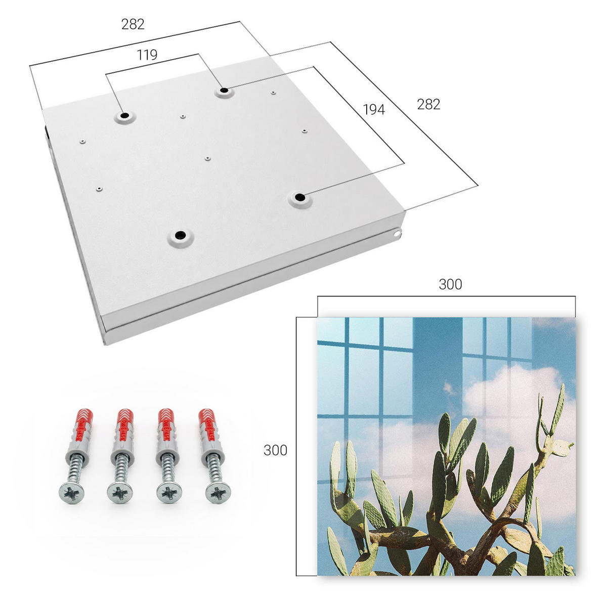 SCHLÜSSELBOX Weiß 30x30 cm – Türöffnung nach rechts - Grüner Kaktus - Grün, Metall (30/30/5cm) - TULUP