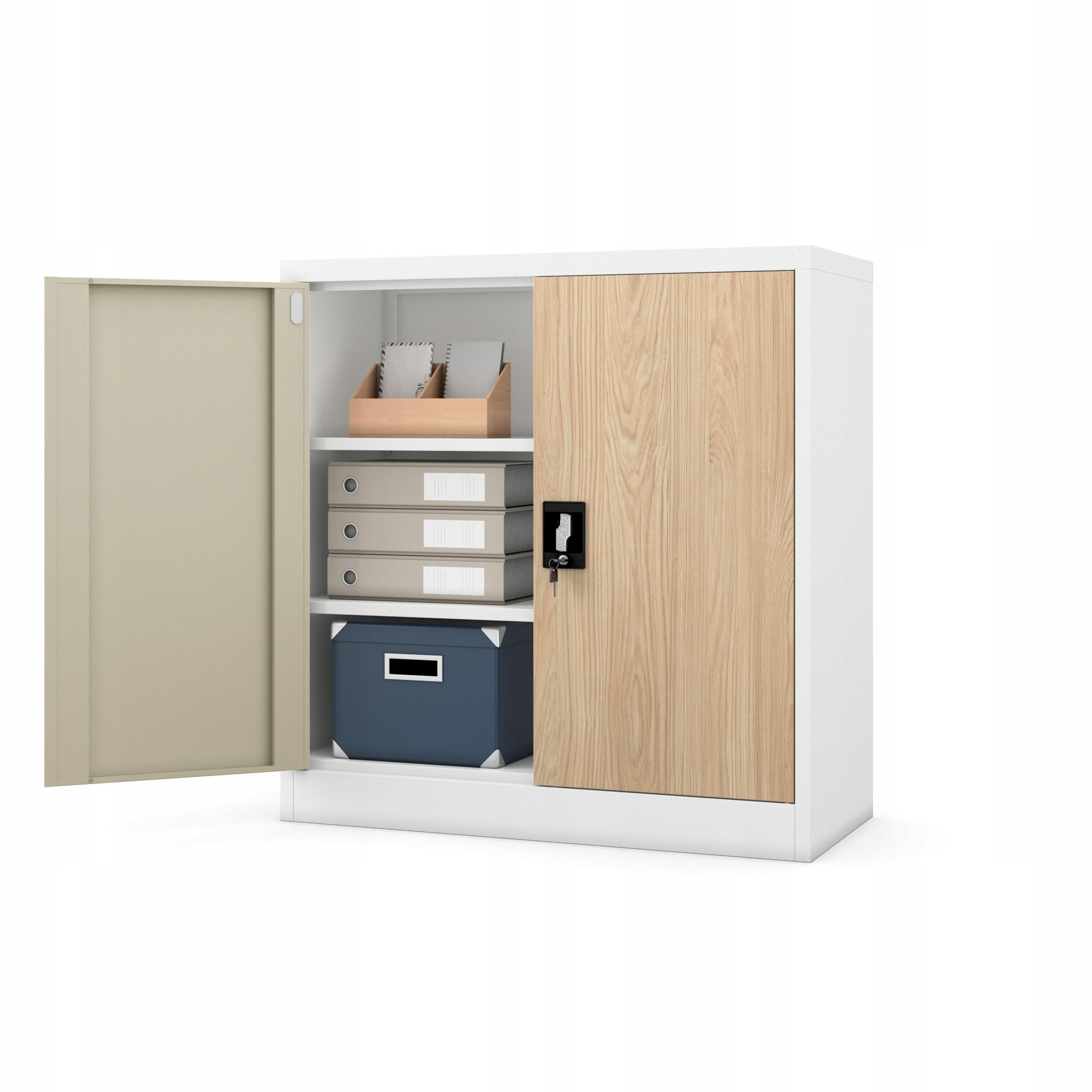 Jan Nowak Metallschrank Weiß, Beige 90x93x40 cm