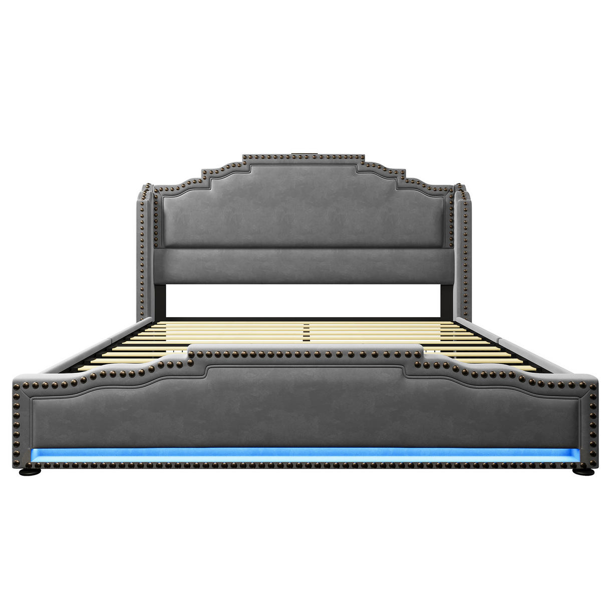 POLSTERBETT 140/200 cm in Grau mit 4 Schubladen, LED-Beleuchtung und USB-Anschlüssen - Grau, Textil (140/200cm) - Flora Grace