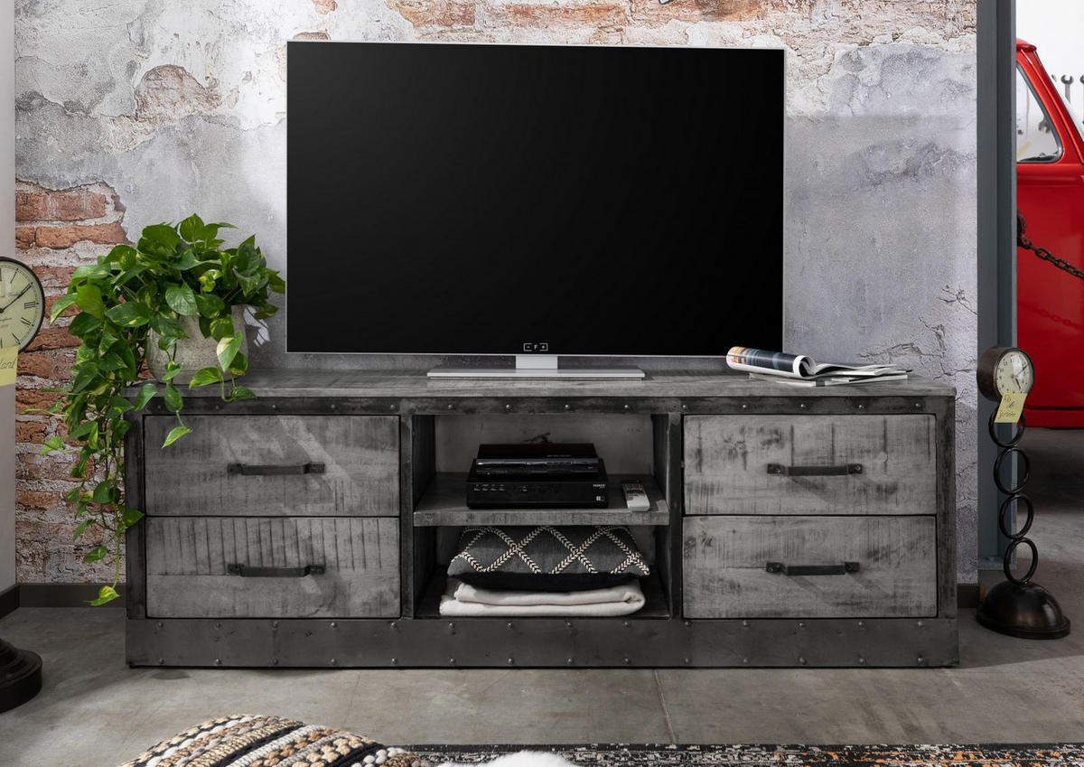 TV-BOARD Mango 180x40x60 grau lackiert HEAVY INDUSTRY #139 - Grau, Holz (180/60/40cm) - Massivmoebel24