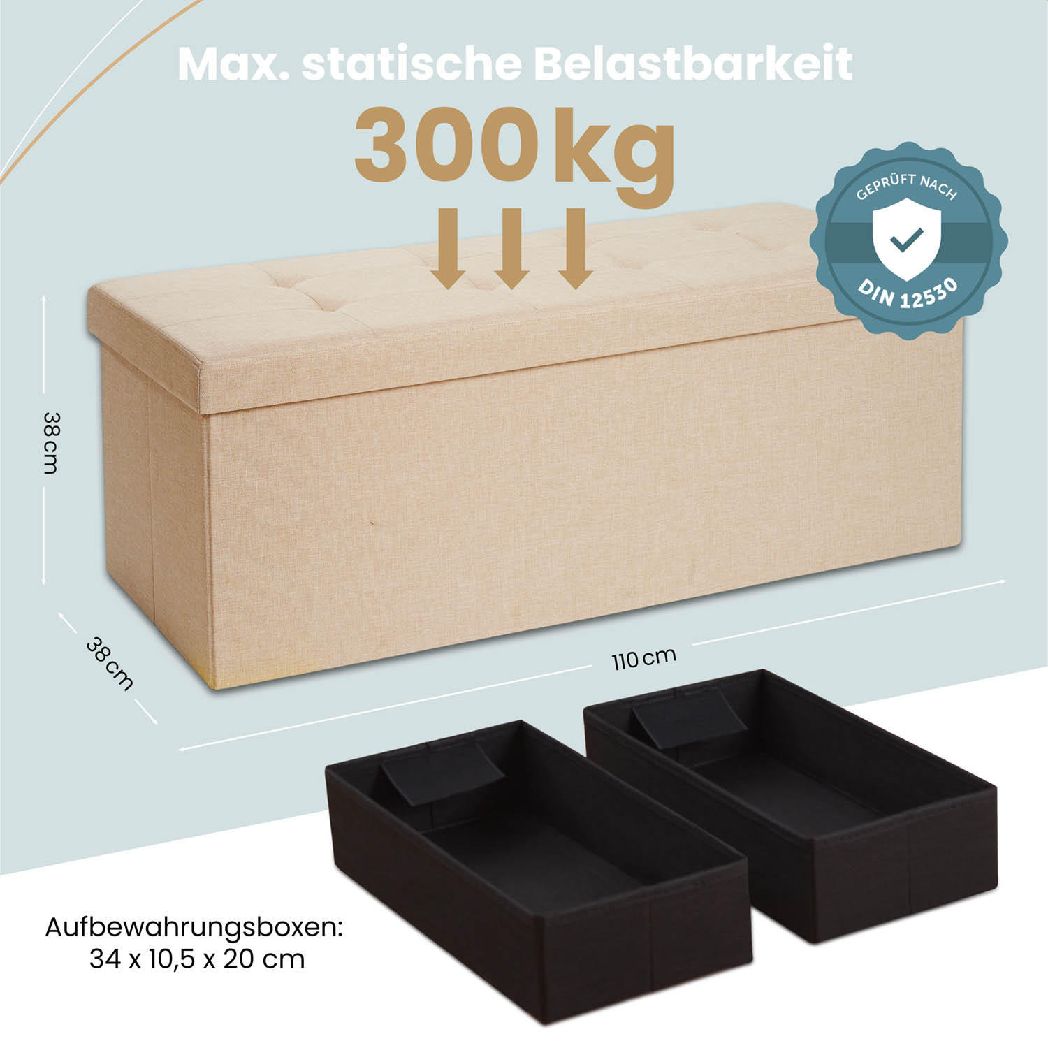 SITZBANK 110/38/38 cm + 2 extra Boxen, Beige - Beige, Kunststoff (38/38/110cm) - Blumtal