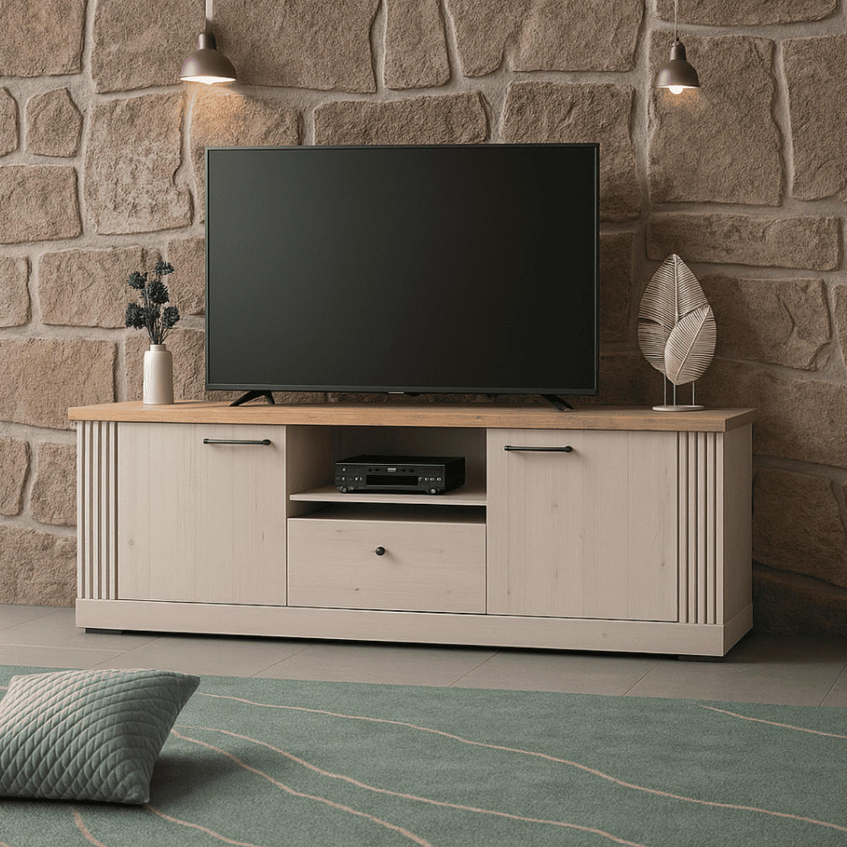 TV-MÖBEL mit 1 fach, 2 türen und 1 schublade - country 211/44/58 cm - Weiß, Holzwerkstoff (44/58/211cm) - Calicosy