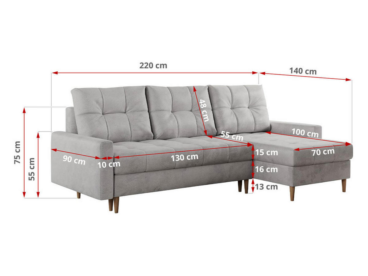ECKSOFA Colin Velvet Hellgrau - Hellgrau/Braun, Holz/Textil (220/140cm) - MKS
