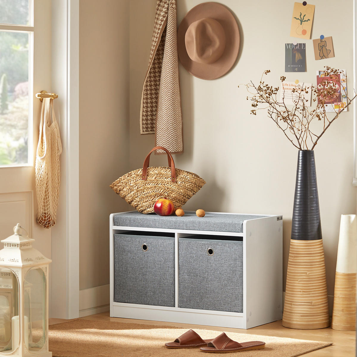SCHUHBANK Grau - Weiß, Holzwerkstoff (68/45/32cm) - SoBuy