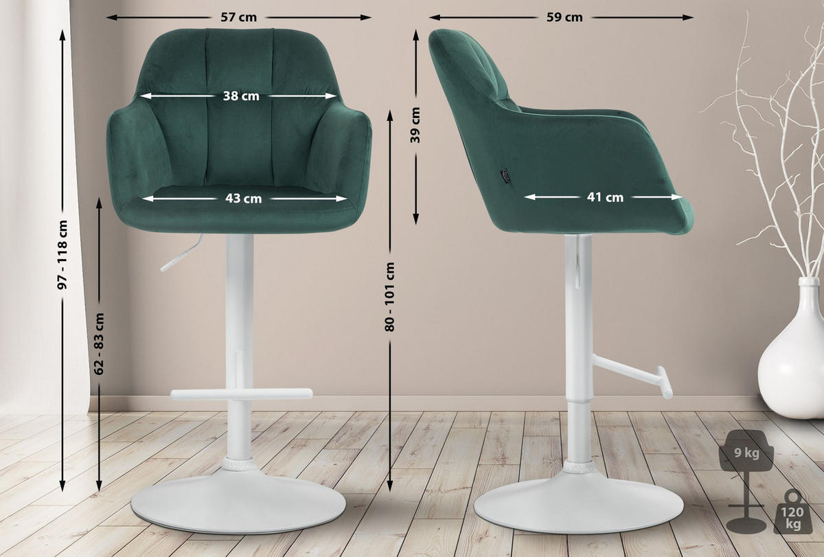 BARHOCKER Samt grün - Weiß/Grün, Textil (57/97/59cm) - CLP